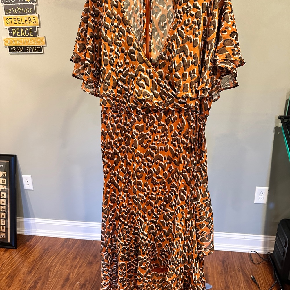 Calvin Klein Orange and Black Animal Print Maxi Dress